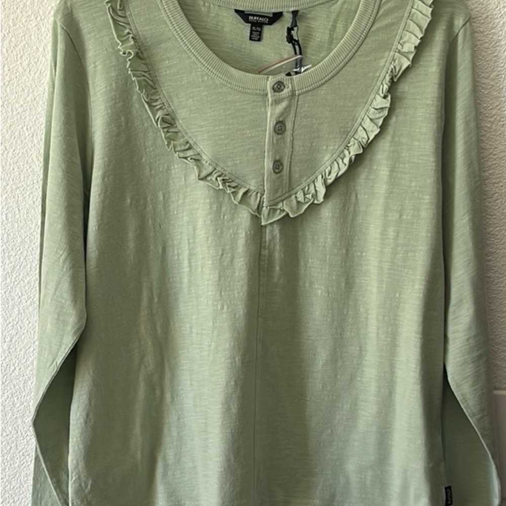 Buffalo - Light Green Ruffle Long Sleeve Top